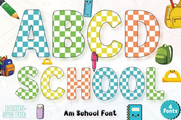 Am School Checkered Alphabets: A Vibrant Font Bundle for Education