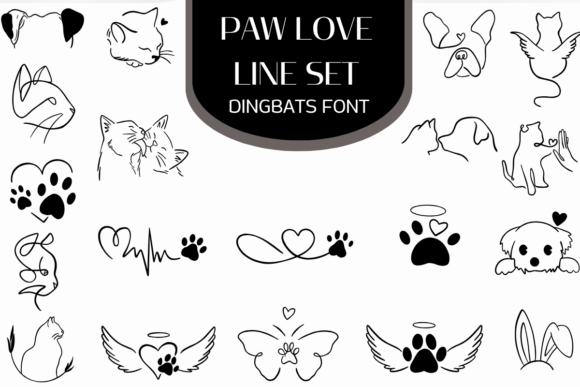 Paw Love Line Set: Elegant Dingbats for Animal-Centric Design